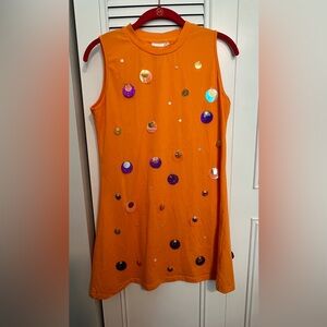 QUEEN OF SPARKLES Orange Sundress Sleeveless Crew Neck